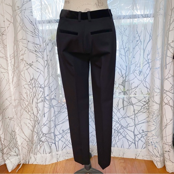 THE KOOPLES BLACK VELVET TRIM WAISTBAND SLIM FIT LIGHTWEIGHT WOOL DRESS PANTS - Picture 4 of 13